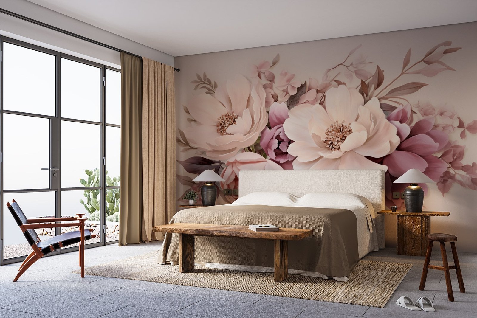 w09019pib10r.jpg Papier peint – Pivoines roses et crème – Image 1