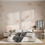 Papier peint – Branches fleuries crème sur fond lumineux
