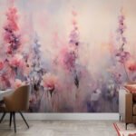 Papier peint – Épis fleuris roses et mauves en aquarelle