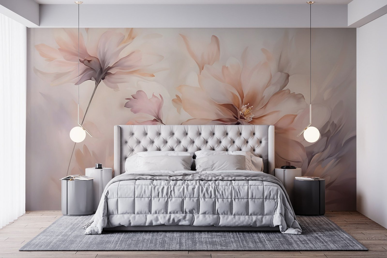w09050pib16r.jpg Papier peint – Fleurs roses et crème sur fond pastel – Image 1