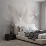 Papier peint – Feuilles transparentes grises sur fond clair