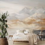 Papier peint – Montagnes brumeuses aux tons sable