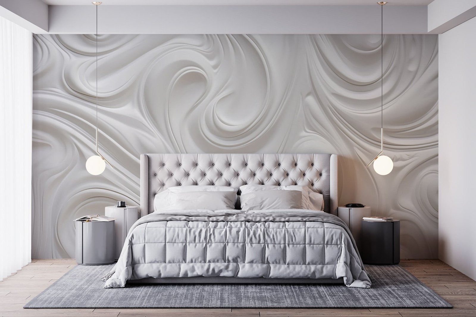 w09059pib13r.jpg Papier peint – Volutes blanches effet sculpté – Image 1