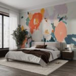 Papier peint – Touches abstraites orange et bleu
