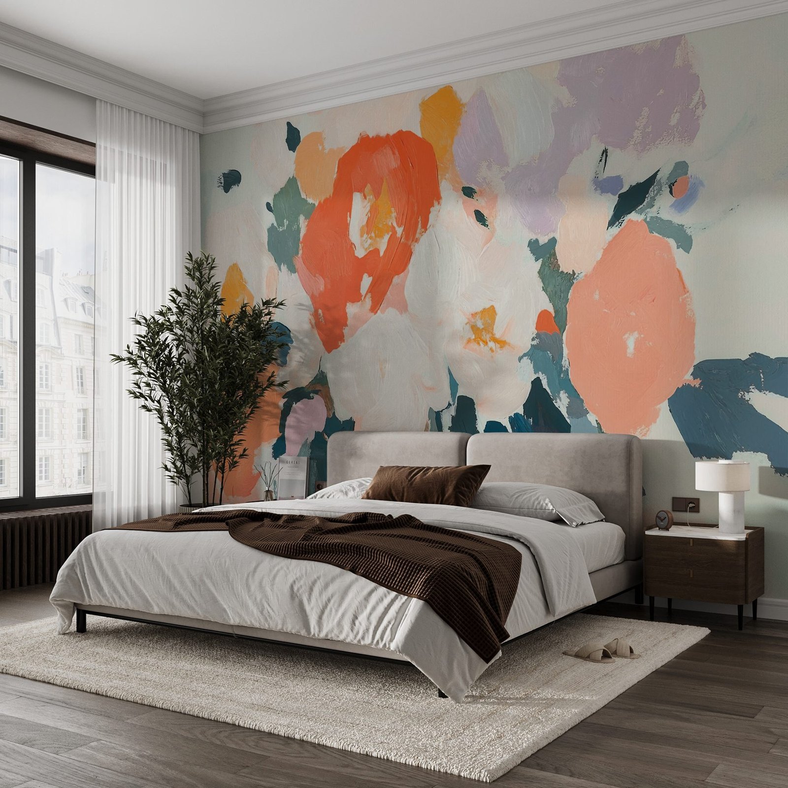 w09070pib1ms.jpg Papier peint – Touches abstraites orange et bleu – Image 1