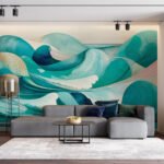 Papier peint – Vagues abstraites turquoise et sable