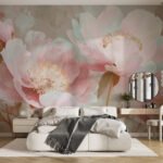 Papier peint – Pivoines roses et blanches en aquarelle